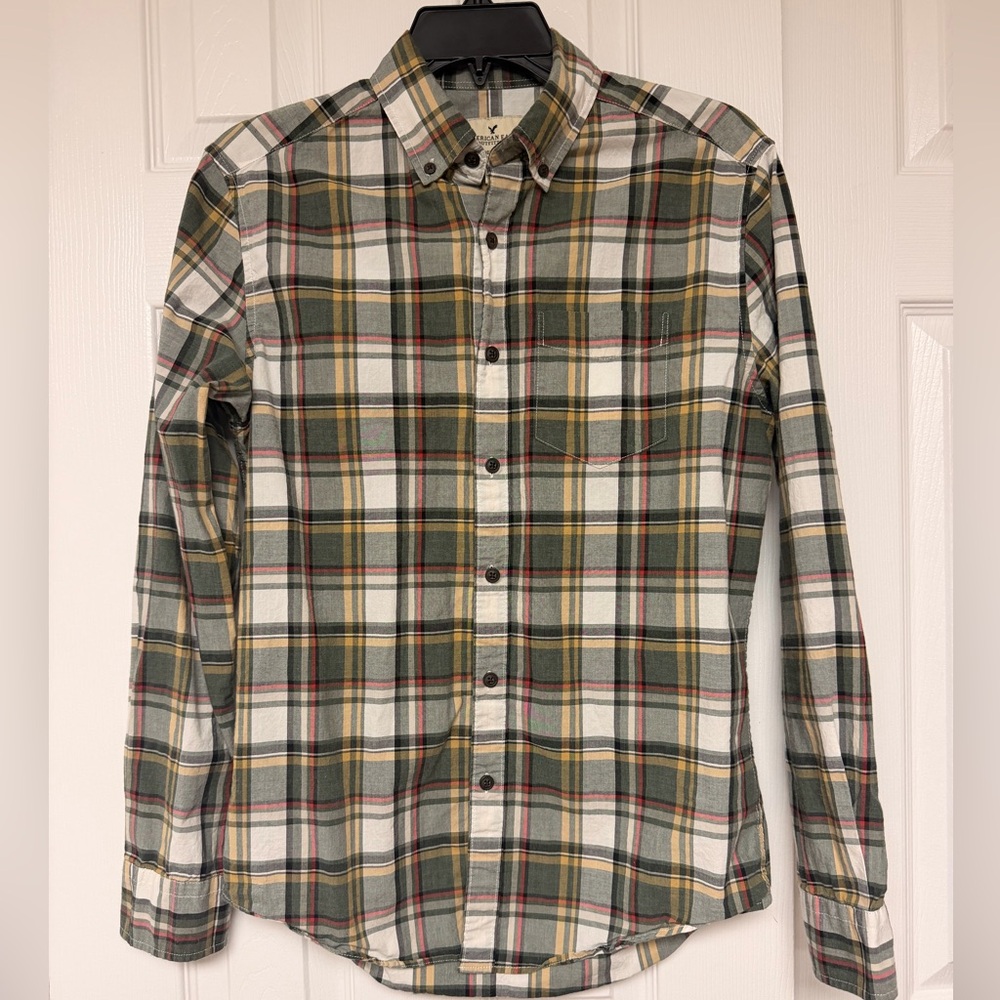 American Eagle Seriously Soft Plaid Button Down Shirt Men’s XS Green Classic Fit